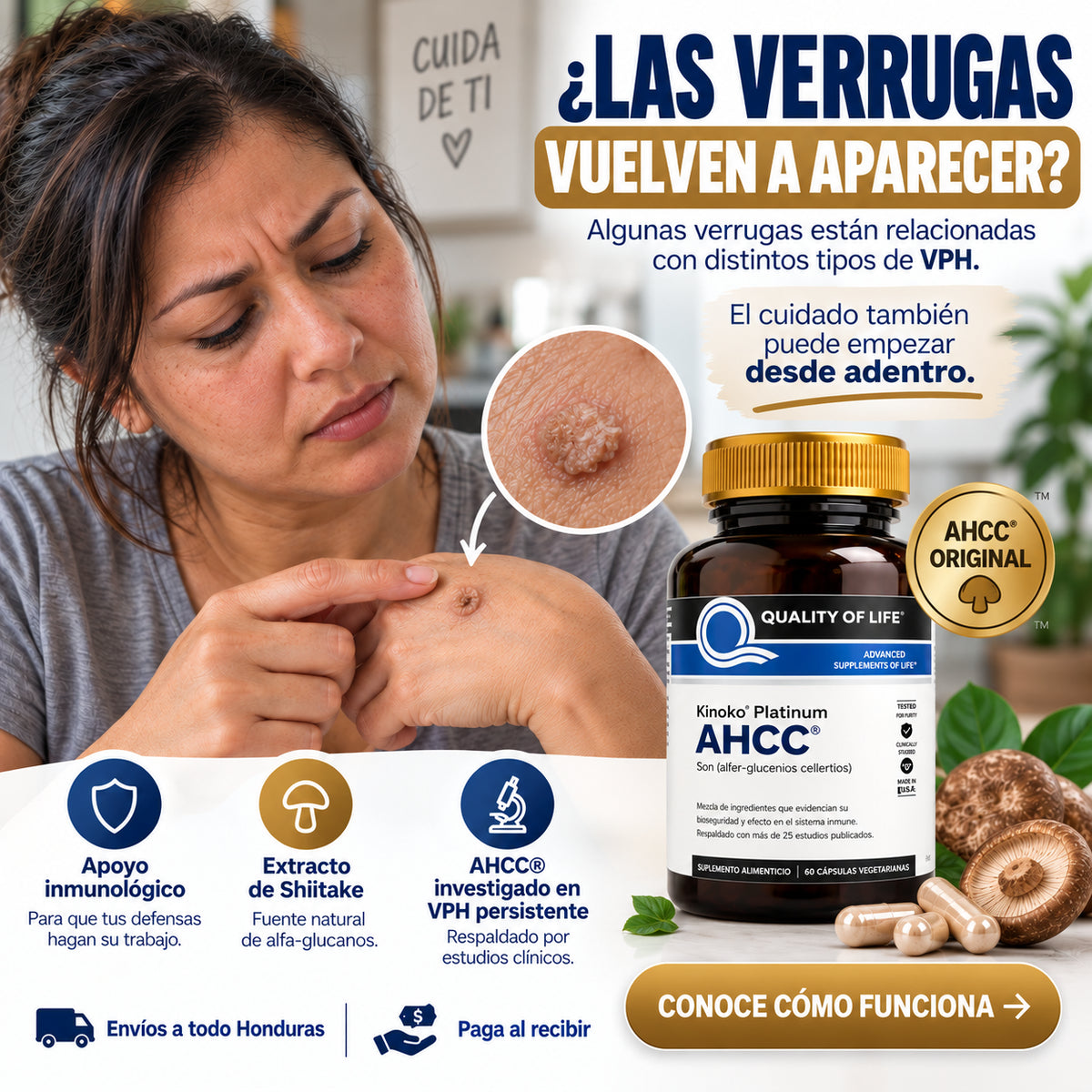 AHCC®-ELIMINADOR DE VERRUGAS CAUSADAS POR EL VPH (60 cápsulas)