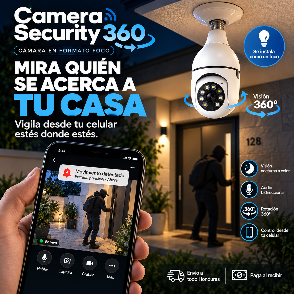 Camera Security 360™ | Vigila tu casa con una Cámara Tipo Foco